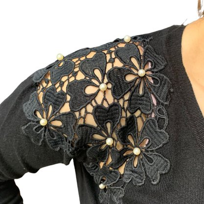 Blusa Alpelo Feminina Modal Bordada Preta 4171