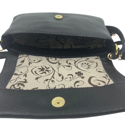 Bolsa Feminina Ombro de Couro Brilho da Pele Preta 497