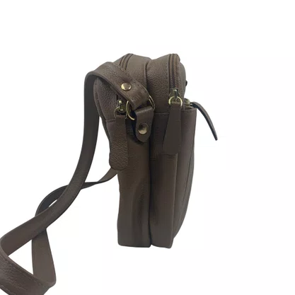 Bolsa Feminina Transversal de Couro Brilho da Pele Bege 499