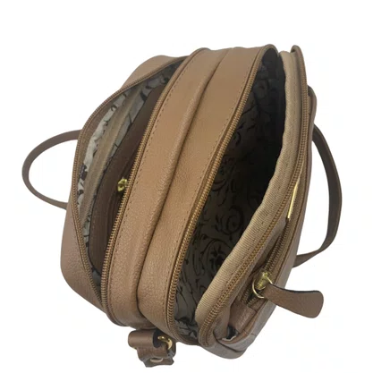 Bolsa Feminina Transversal de Couro Brilho da Pele Bege 499