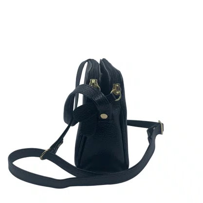 Bolsa Feminina Transversal de Couro Brilho da Pele Preta 256