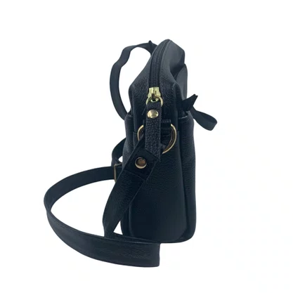 Bolsa Feminina Transversal de Couro Brilho da Pele Preta 332