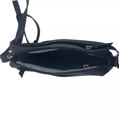 Bolsa Feminina Transversal de Couro Brilho da Pele Preta 332