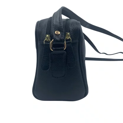 Bolsa Feminina Transversal de Couro Brilho da Pele Preta 396