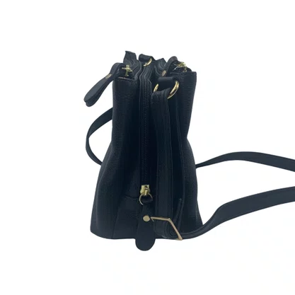 Bolsa Feminina Transversal de Couro Brilho da Pele Preta 508