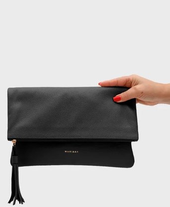Bolsa Mariart Couro Clutch Hibisco Preta