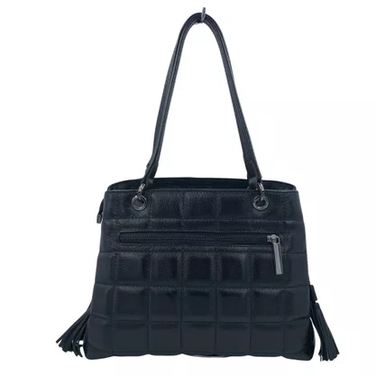 Bolsa Tote Grande Scamboo Couro Preta 1985