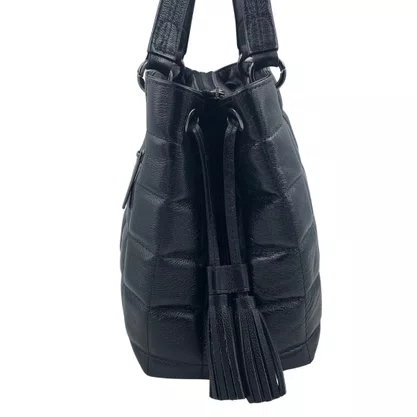 Bolsa Tote Grande Scamboo Couro Preta 1985