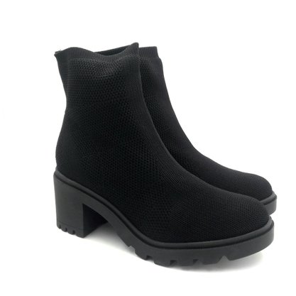 Bota Bebecê em Malha knit Preta Salto Tratorado 5618086