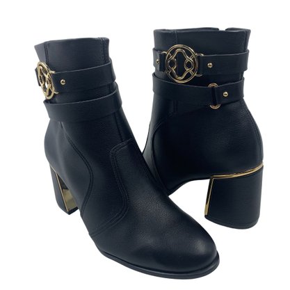 Bota Bebecê Salto Bloco Cano Curto Preta 6616127