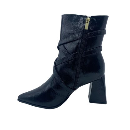 Bota Bebecê Verniz Salto Bloco Bico Fino Preta 4338297