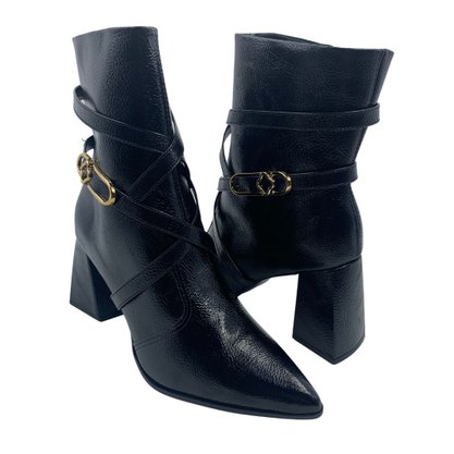 Bota Bebecê Verniz Salto Bloco Bico Fino Preta 4338297