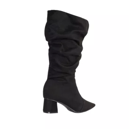 Bota Cano Longo Bebecê 3842045 Preta Camurça Salto Grosso