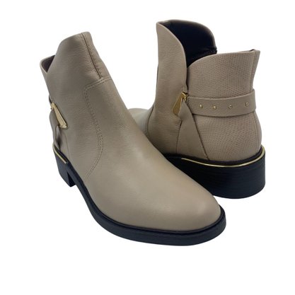 Bota Comfortflex Casual Couro Cano Baixo Bege 2569301