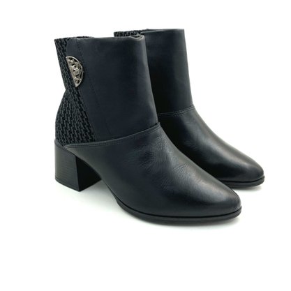 Bota Comfortflex Salto Bloco Couro Preta 2298301