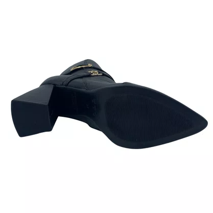 Bota Couro Bebecê Preta Bico Fino Salto Bloco 4342062