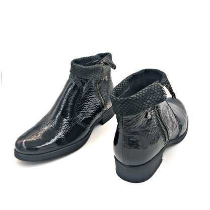 Bota Feminina Bottero Couro Verniz Preta Cano Curto