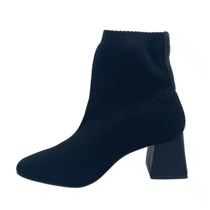 Bota Knit Bebecê Preta Salto Confortável Tipo Meia 4414262