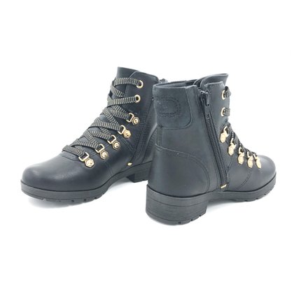 Bota Menina Coturno Preta Pink Cats Zíper 0931