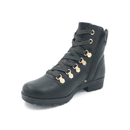 Bota Menina Coturno Preta Pink Cats Zíper 0931