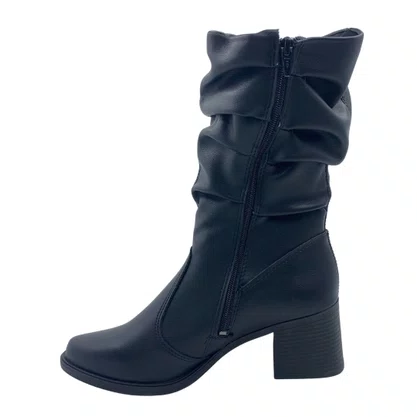 Bota Mississipi Slouch Salto Bloco Cano Médio Preta 502