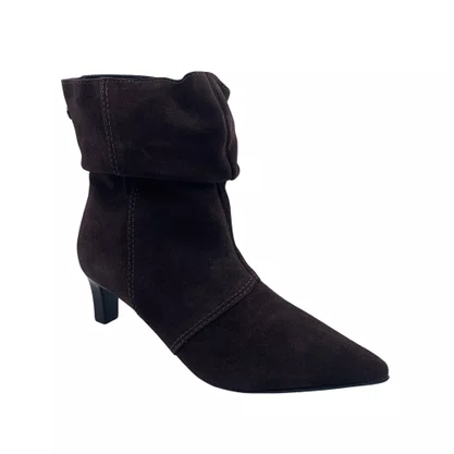 Bota Slouchy Couro Camurça Bottero Marrom 378302 Salto Baixo