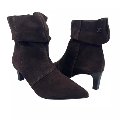 Bota Slouchy Couro Camurça Bottero Marrom 378302 Salto Baixo