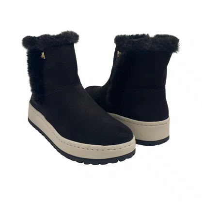Bota Via Marte Preta 25900709 Cano Curto Camurça Pelo