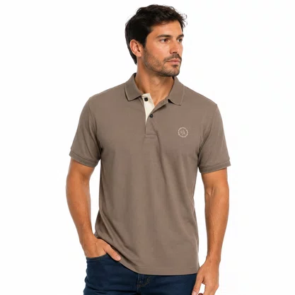 Camisa Polo Masculina Sallo Slim Fit Marrom 4711