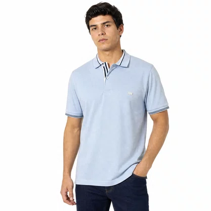 Camisa Polo Masculina Sallo Slim Fit Piquet Azul Claro 0037