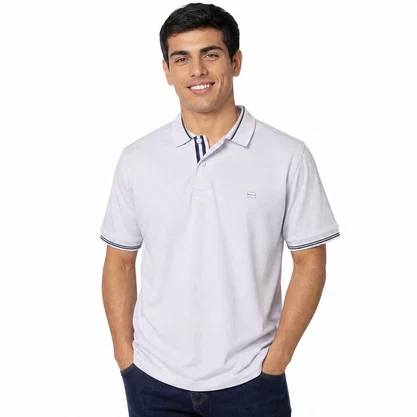 Camisa Polo Masculina Sallo Slim Fit Piquet Branca 0037
