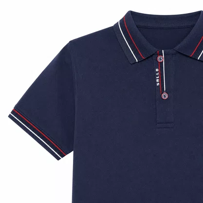 Camisa Polo Sallo Slim Fit 0019 Azul Marinho em Malha Piquet