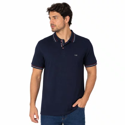 Camisa Polo Sallo Slim Fit 0019 Azul Marinho em Malha Piquet