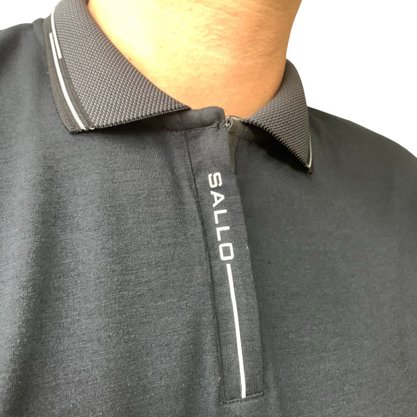 Camisa Sallo Gola Polo Slim Preta com Azul 7169