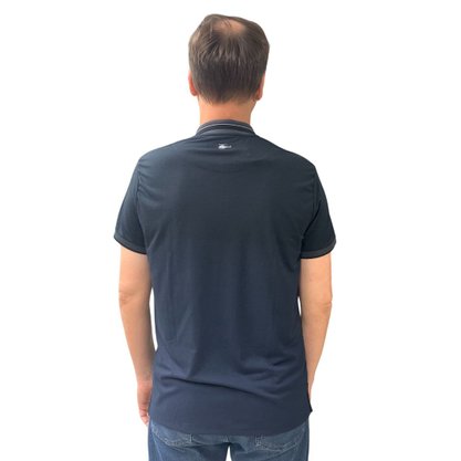 Camisa Sallo Gola Polo Slim Preta com Azul 7169