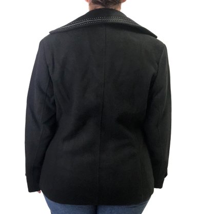 Casaco Alpelo Lã com Pesponto Branco Curto Preto 72149