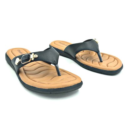 Chinelo Comfortflex Tiras Largas Preto Pedras 2180303