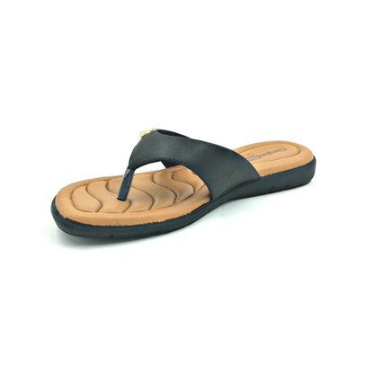 Chinelo Comfortflex Tiras Largas Preto Pedras 2180303