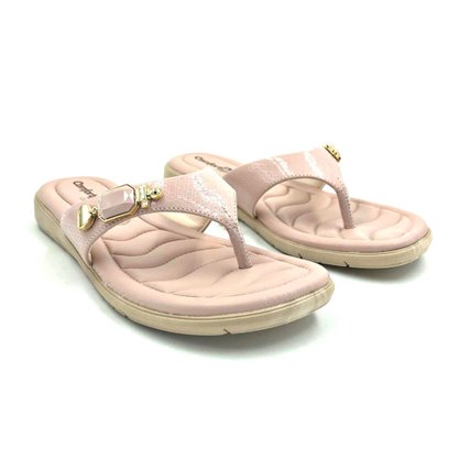Chinelo Comfortflex Tiras Largas Rosê Pedras 2180303