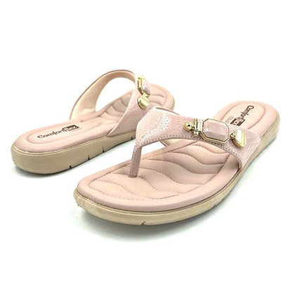 Chinelo Comfortflex Tiras Largas Rosê Pedras 2180303