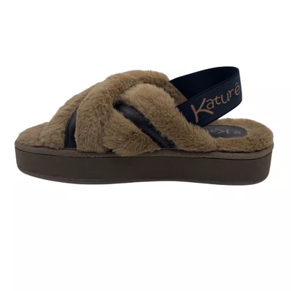Chinelo de Quarto Katurê Feminino Flatform Pelo Marrom 449