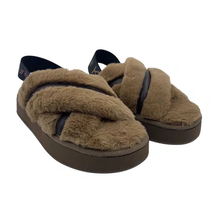 Chinelo de Quarto Katurê Feminino Flatform Pelo Marrom 449