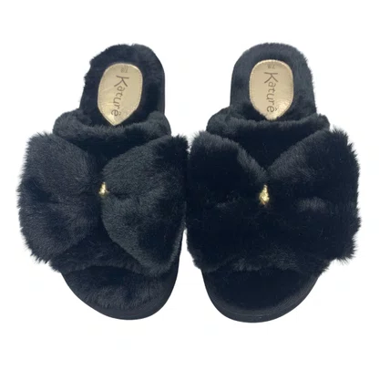 Chinelo de Quarto Katurê Feminino Flatform Pelo Preto 446