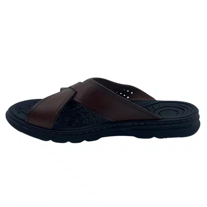 Chinelo Masculino Pegada Couro Transpassado Marrom 134201