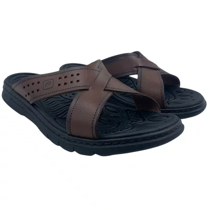 Chinelo Masculino Pegada Couro Transpassado Marrom 134201
