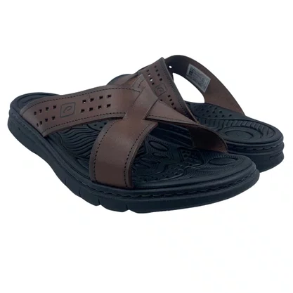 Chinelo Masculino Pegada Couro Transpassado Marrom 134201