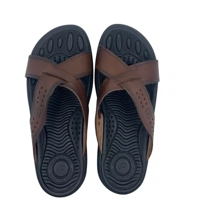 Chinelo Masculino Pegada Couro Transpassado Marrom 134201