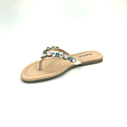 Chinelo Rasteira Menina Pink Cats Branca Pedras 1521