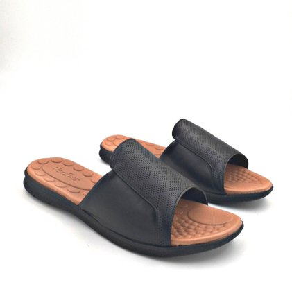 Chinelo Slide Usaflex Couro Preto Para Joanete 0303