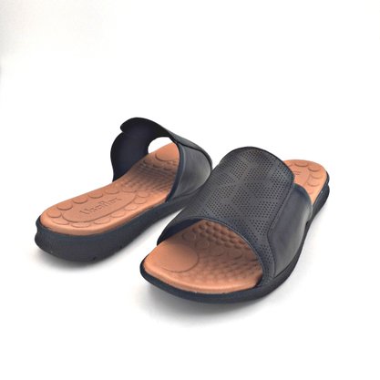 Chinelo Slide Usaflex Couro Preto Para Joanete 0303